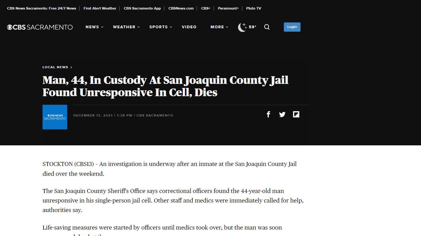 Man, 44, In Custody At San Joaquin County Jail Found Unresponsive In ...